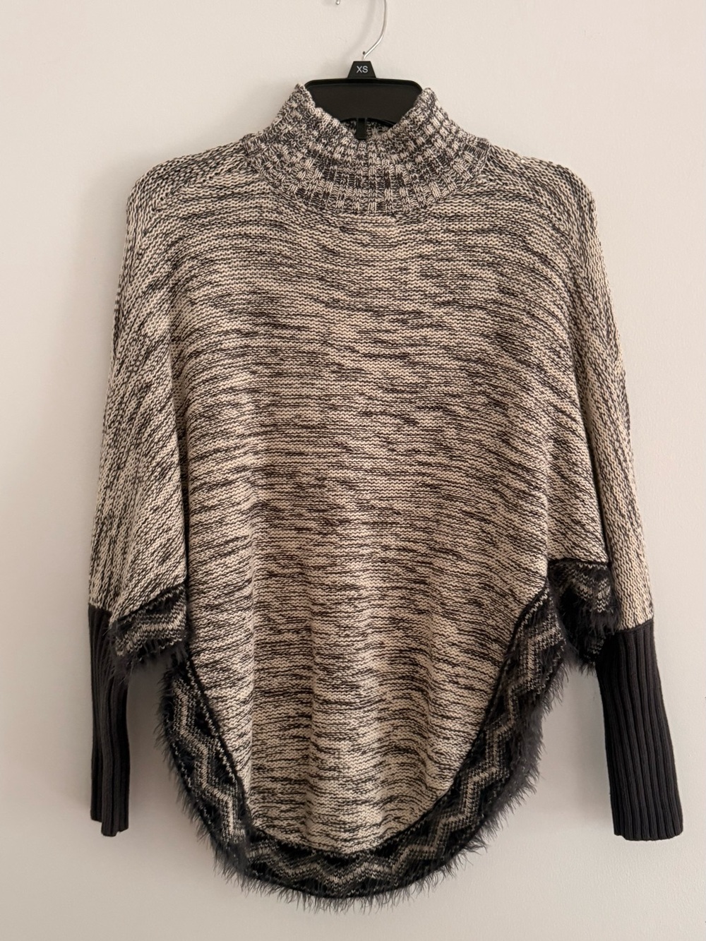 Max Studio Black & Cream Turtleneck Poncho Sweater